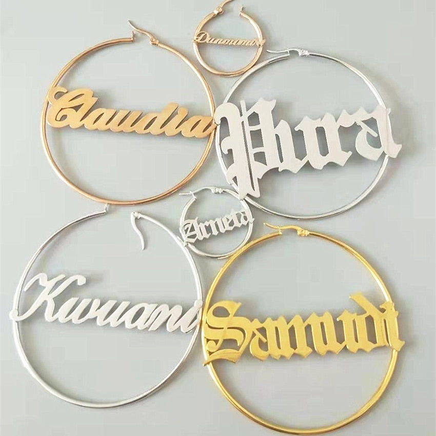 custom name hoop earrings