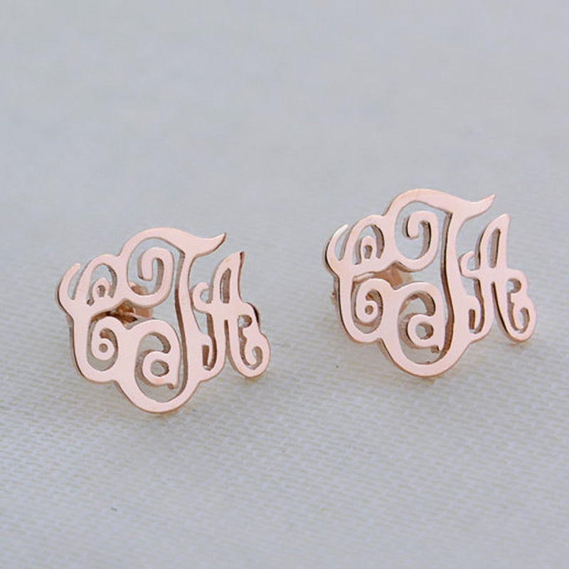 custom initial monogram stud earrings
