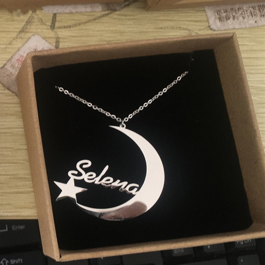 custom name moon charm necklace