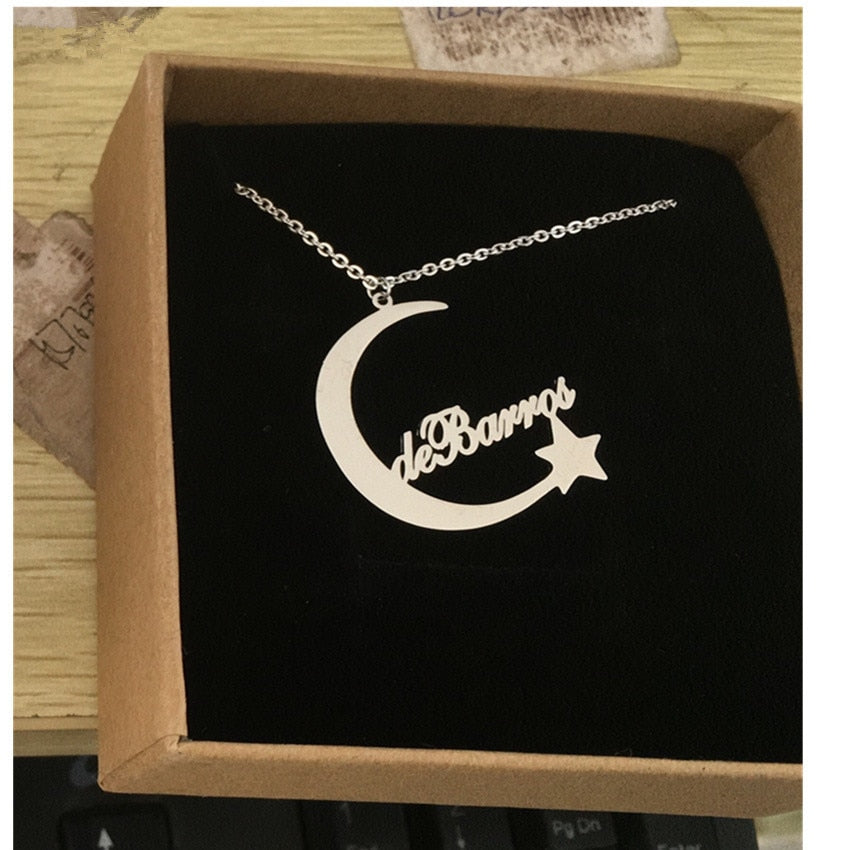 custom name moon charm necklace