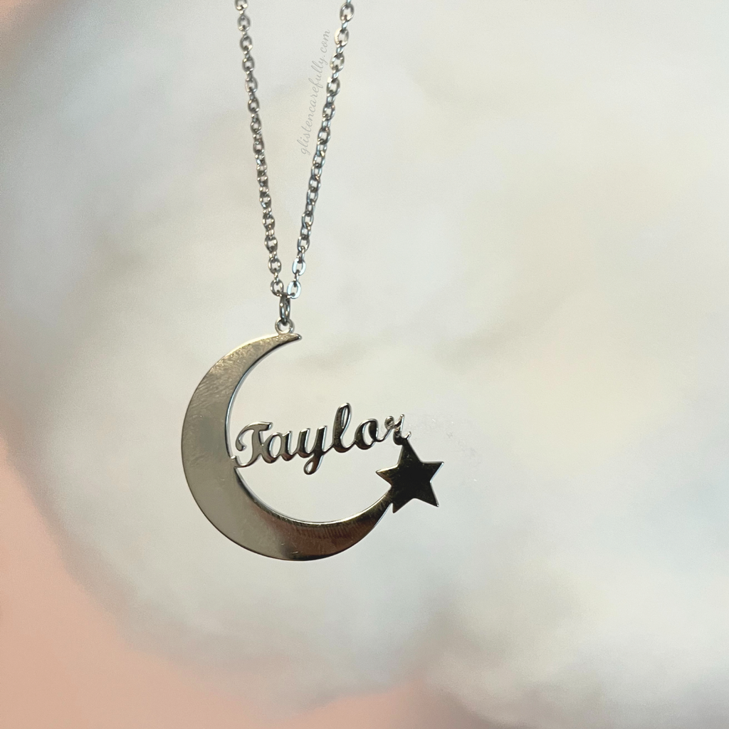custom name moon charm necklace