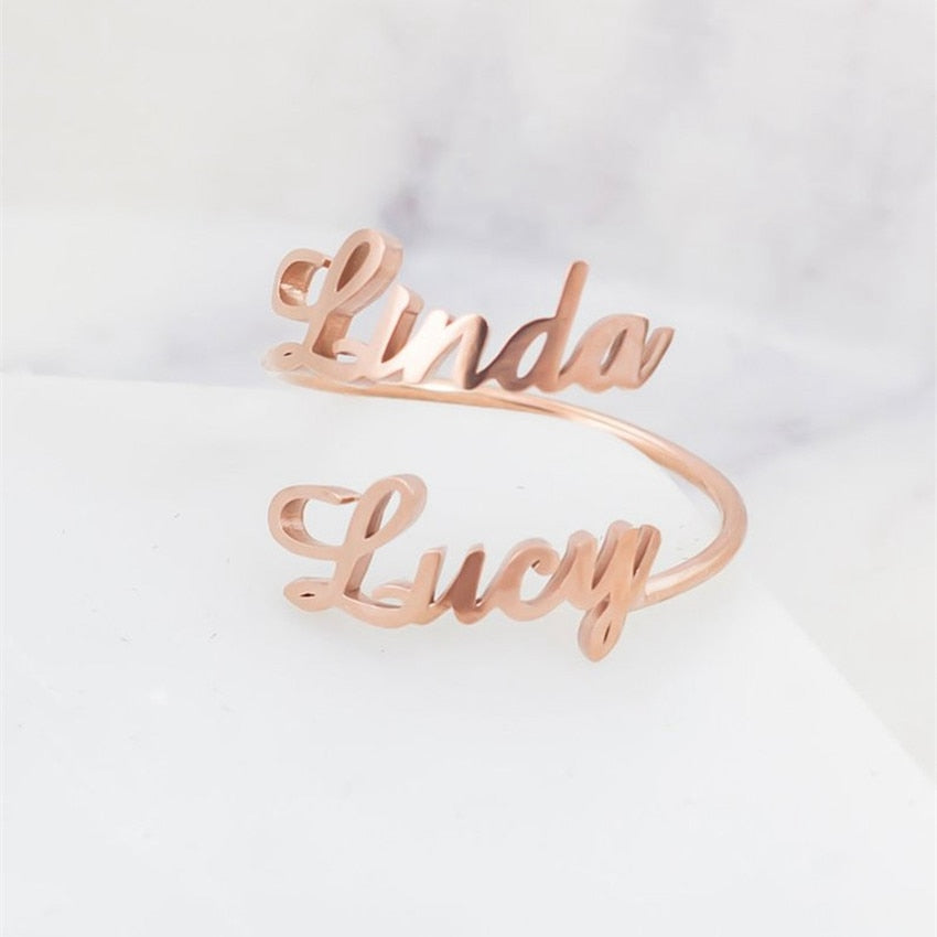 custom double name ring