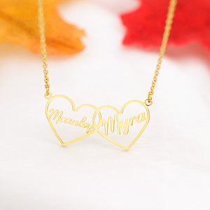 custom double heart name necklace