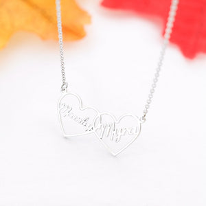 custom double heart name necklace