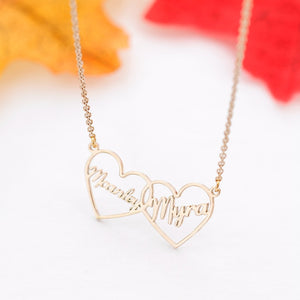 custom double heart name necklace